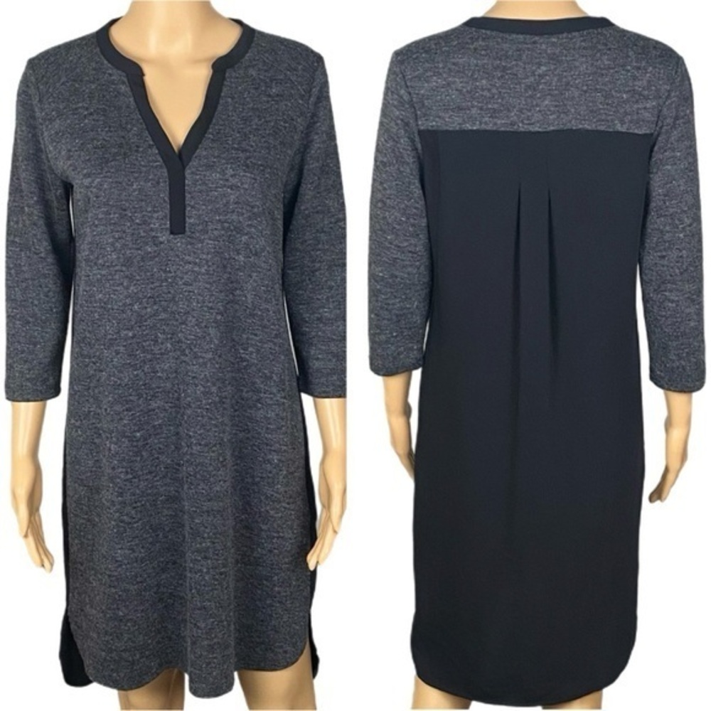 ADRIENNE VITTADINI Grey front and Black back split V-neck hi low dress Small EUC